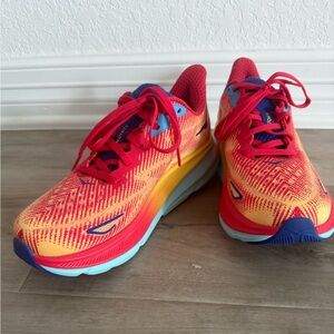 Hoka Red and Yellow Athletic Shoes Performance Mesh
